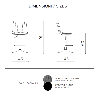 Drehhocker aus dunkelgrauem Stoff und Metallstruktur KOLE 2 Stück