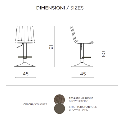 Drehhocker aus braunem Stoff und Metallstruktur KOLE 2 Stück