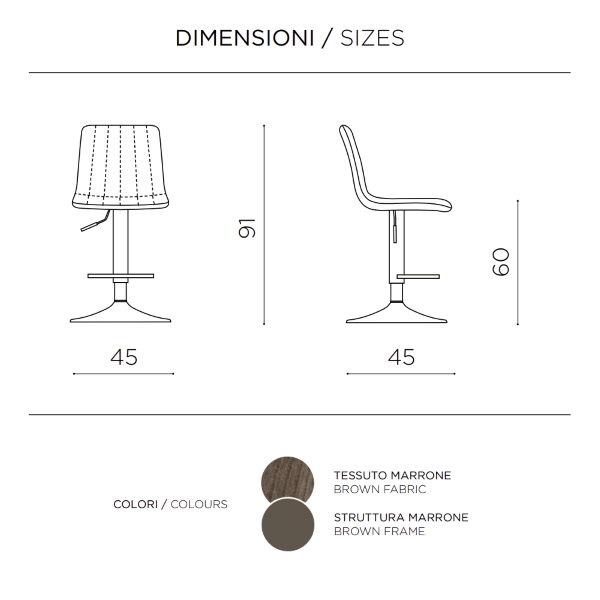 Drehhocker aus braunem Stoff und Metallstruktur KOLE 2 Stück