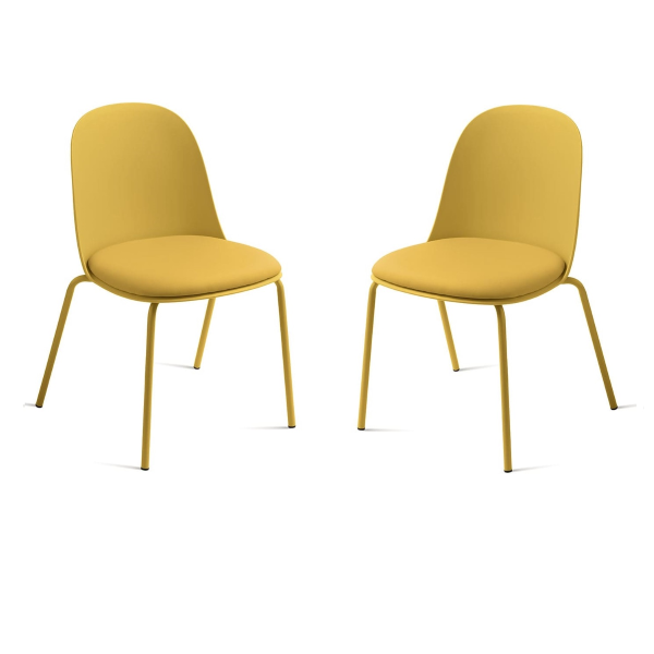 Chaise en polypropylène jaune avec assise en éco-cuir LETE 2 chaises