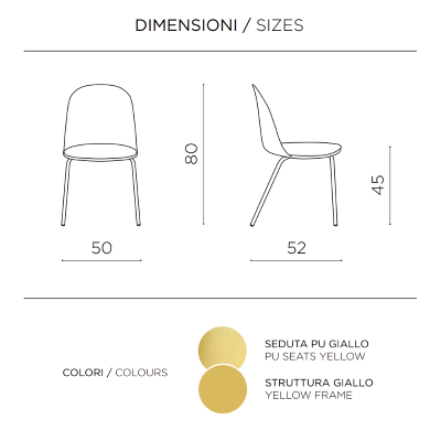 Chaise en polypropylène jaune avec assise en éco-cuir LETE 2 chaises
