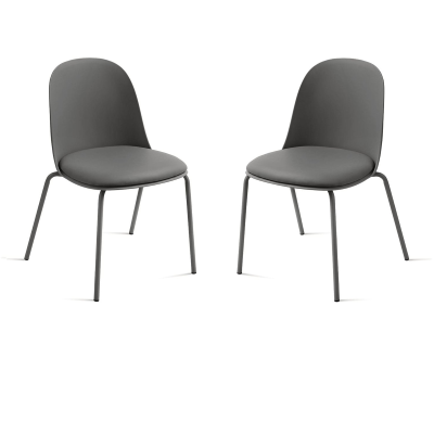 Sedia in polipropilene Grigio Scuro con seduta in ecopelle LETE 2 sedie