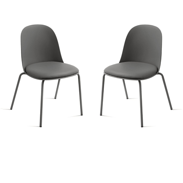 Sedia in polipropilene Grigio Scuro con seduta in ecopelle LETE 2 sedie