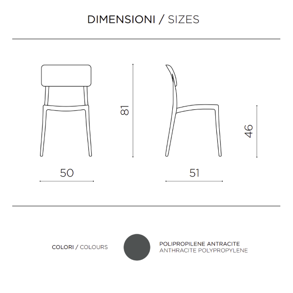 Chaise de jardin empilable en polypropylène - FRA Anthracite 2 pièces