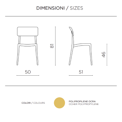 Sedia impilabile da giardino in polipropilene - FRA Ocra 2 pezzi