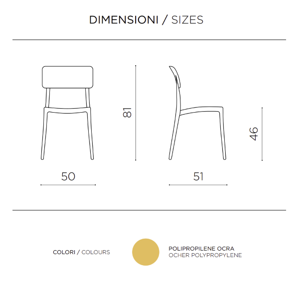 Sedia impilabile da giardino in polipropilene - FRA Ocra 2 pezzi