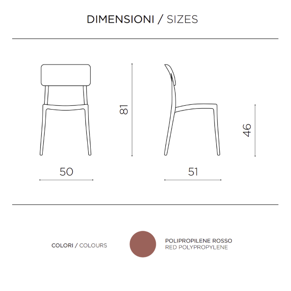 Silla de jardín apilable en polipropileno - FRA Rojo 2 piezas