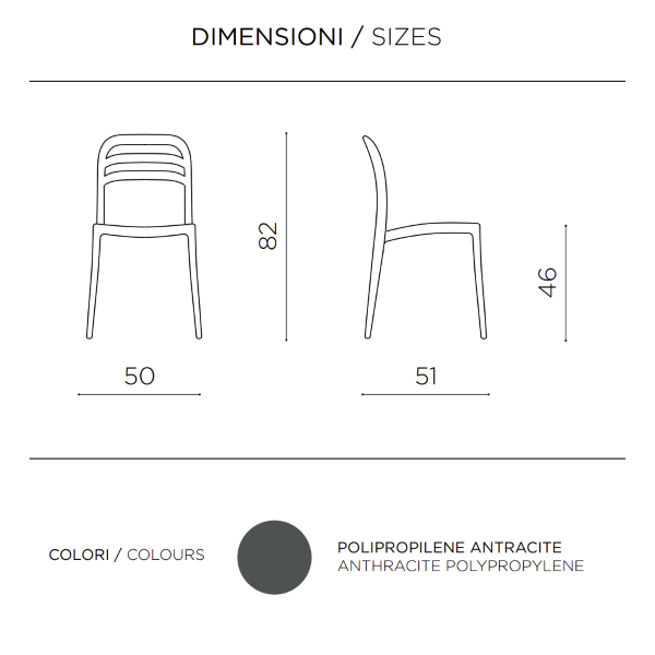 Chaise de jardin empilable en polypropylène - DJANGO anthracite 2 pièces