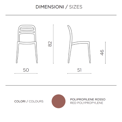Sedia da giardino in polipropilene impilabile - DJANGO ROSSO 2 pezzi
