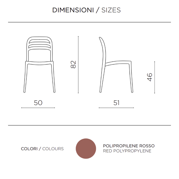 Sedia da giardino in polipropilene impilabile - DJANGO ROSSO 2 pezzi