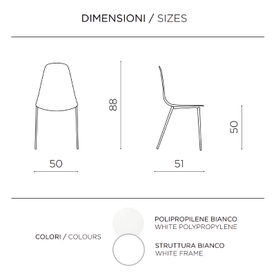 Stuhl aus weißem Polypropylen mit Metallbeinen LUANA 2 Stühle
