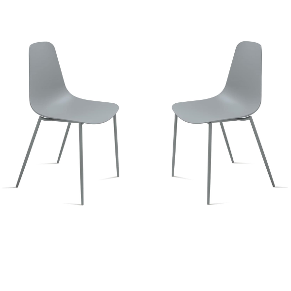 Hellgrauer Stuhl aus Polypropylen mit Metallbeinen LUANA 2 Stühle