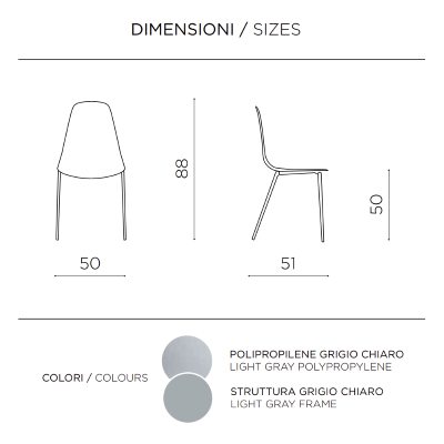 Hellgrauer Stuhl aus Polypropylen mit Metallbeinen LUANA 2 Stühle