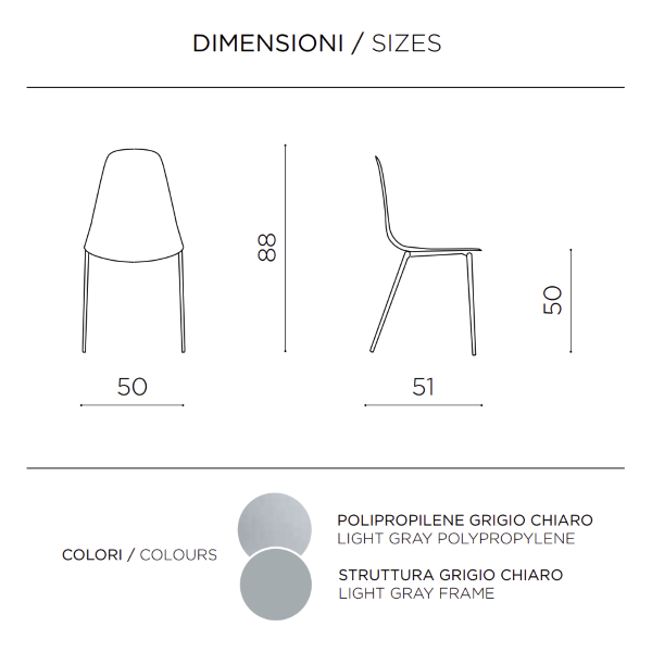 Hellgrauer Stuhl aus Polypropylen mit Metallbeinen LUANA 2 Stühle