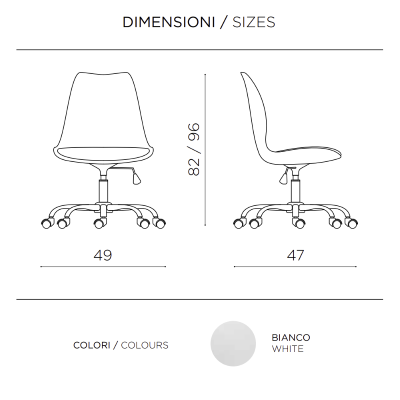 Chaise de bureau en polypropylène avec assise en cuir écologique avec base en métal CARLA blanc
