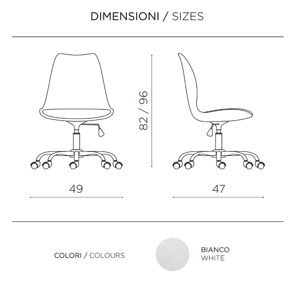 Chaise de bureau en polypropylène avec assise en cuir écologique avec base en métal CARLA blanc