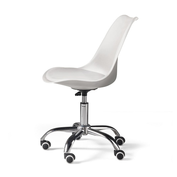 Chaise de bureau en polypropylène avec assise en cuir écologique avec base en métal CARLA blanc
