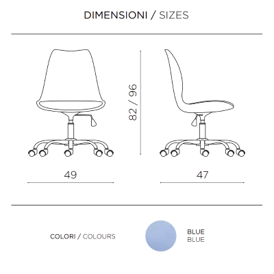 Bürostuhl aus Polypropylen mit Sitz aus Kunstleder mit Metallgestell CARLA blau