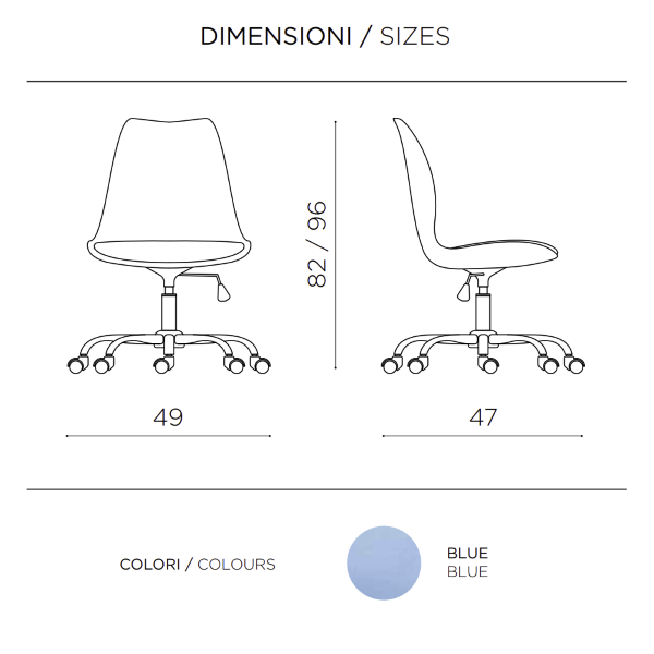Bürostuhl aus Polypropylen mit Sitz aus Kunstleder mit Metallgestell CARLA blau
