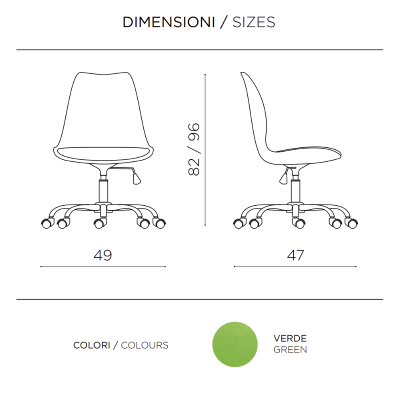 Chaise de bureau en polypropylène avec assise en cuir écologique avec base en métal CARLA vert