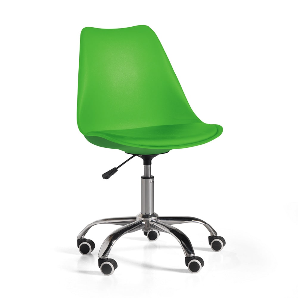 Chaise de bureau en polypropylène avec assise en cuir écologique avec base en métal CARLA vert