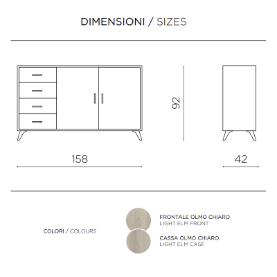 Buffet 2 portes et 4 tiroirs 158 cm en mélaminé Light Olmo - ARIEL