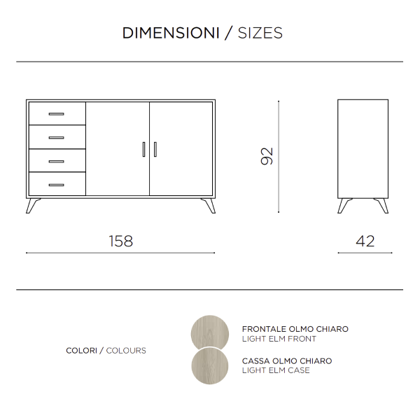 Buffet 2 portes et 4 tiroirs 158 cm en mélaminé Light Olmo - ARIEL