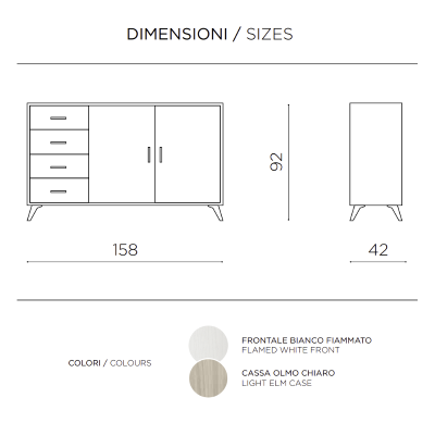 Buffet 2 portes et 4 tiroirs 158 cm en mélaminé Frêne Blanc - ARIEL
