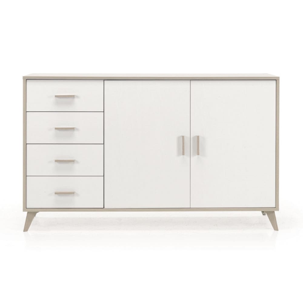 Buffet 2 portes et 4 tiroirs 158 cm en mélaminé Frêne Blanc - ARIEL