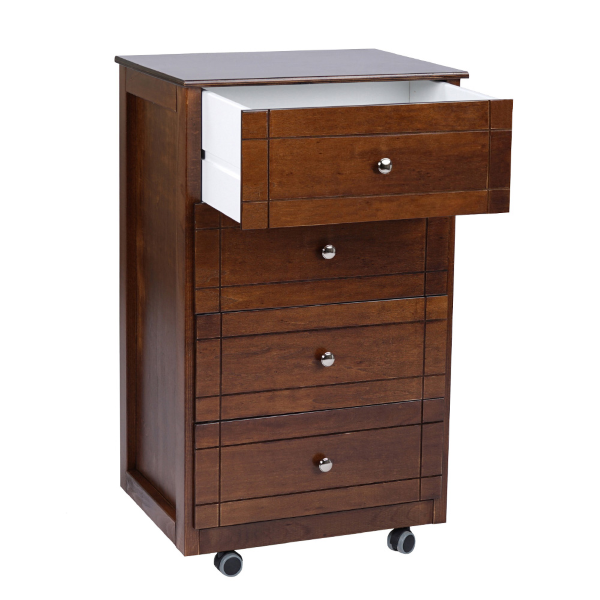 Kitchen trolley chest of drawers with wooden top Giada Walnut