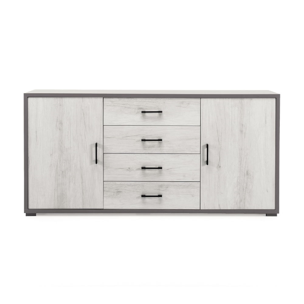 Madia con 2 ante e 4 cassetti centrali 174 cm in melaminico Bianco Frassino - VALE