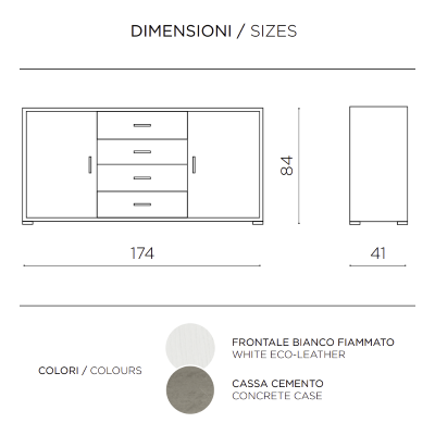 Madia con 2 ante e 4 cassetti centrali 174 cm in melaminico Bianco Frassino - VALE