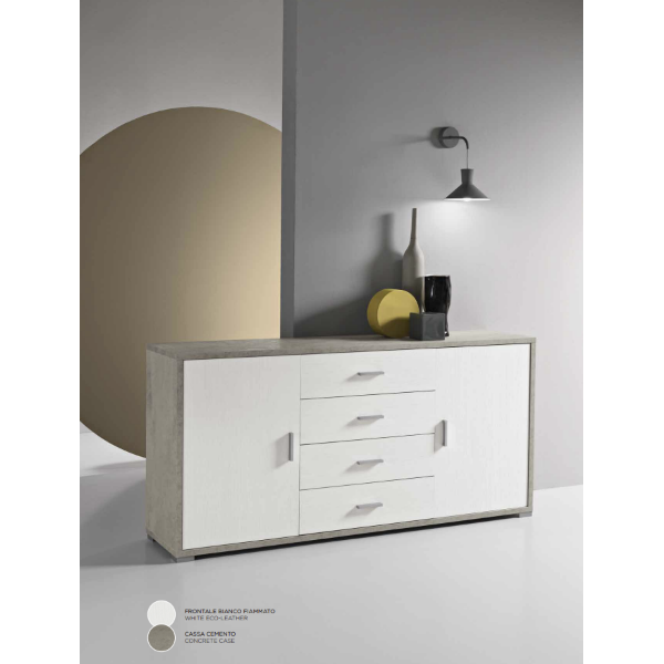 Madia con 2 ante e 4 cassetti centrali 174 cm in melaminico Bianco Frassino - VALE
