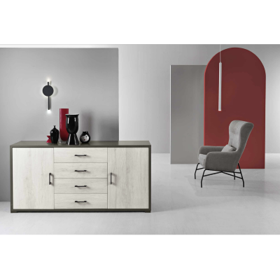 Madia con 2 ante e 4 cassetti centrali 174 cm in melaminico Quercia Bianco - VALE
