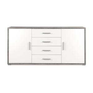 Sideboard with 2 doors and 4 central drawers 174 cm in White Oak melamine - VALE