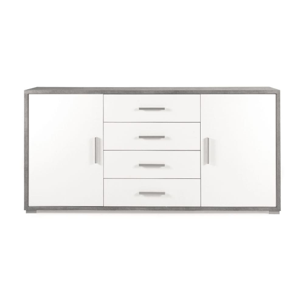 Madia con 2 ante e 4 cassetti centrali 174 cm in melaminico Quercia Bianco - VALE