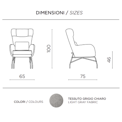 Stoffsessel mit Metallbeinen FRY hellgrau