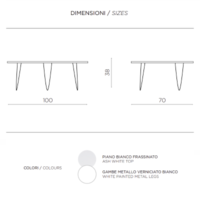 Couchtisch NICO, Holzplatte in weißer Esche, Metallbeine