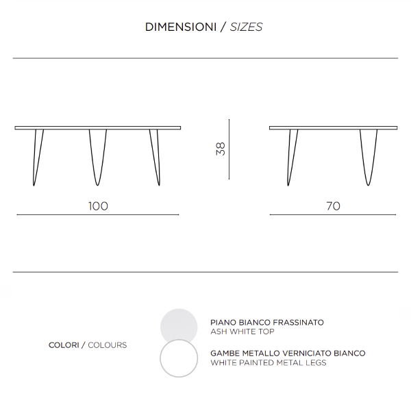 Couchtisch NICO, Holzplatte in weißer Esche, Metallbeine