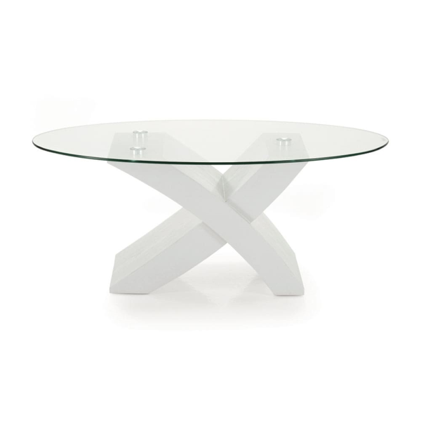 Ovaler Couchtisch TITO mit Glasplatte in Eschenweiß