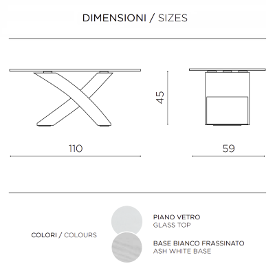 Ovaler Couchtisch TITO mit Glasplatte in Eschenweiß