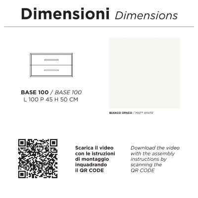 Modern suspended bathroom cabinet base 100 CLASSIC with 2 drawers and sink,MATT WHITE