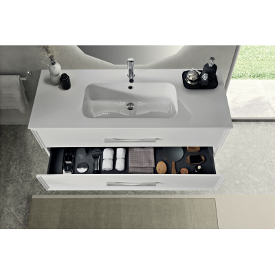 Modern free-standing bathroom cabinet with 100 CLASSIC base with 2 drawers and MATT WHITE sink