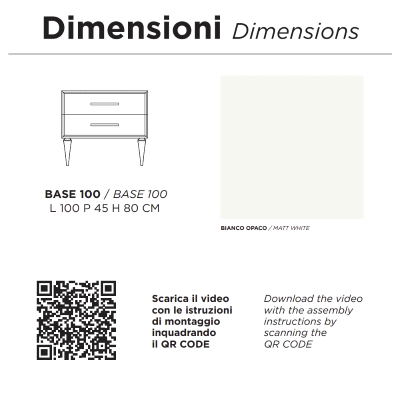Modern free-standing bathroom cabinet with 100 CLASSIC base with 2 drawers and MATT WHITE sink