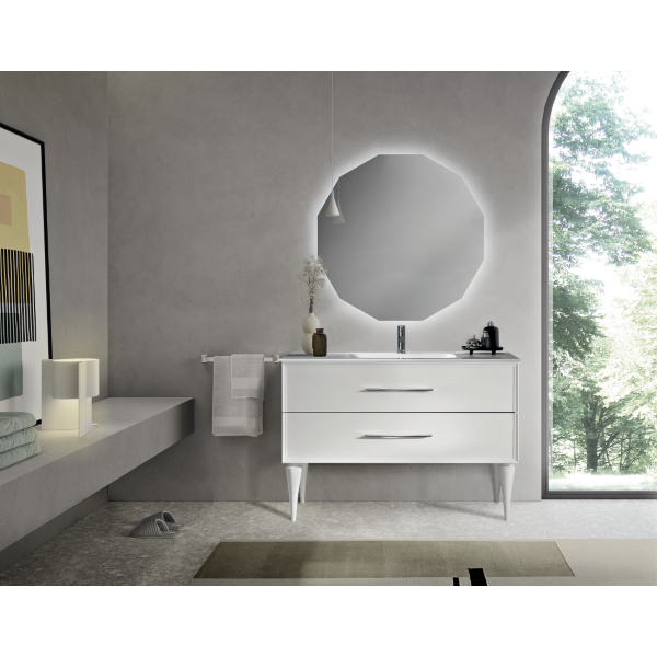 Modern free-standing bathroom cabinet with 100 CLASSIC base with 2 drawers and MATT WHITE sink