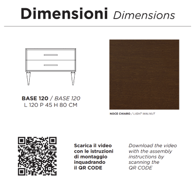 Modern free-standing bathroom cabinet with 120 CLASSIC base with 2 drawers and LIGHT WALNUT sink