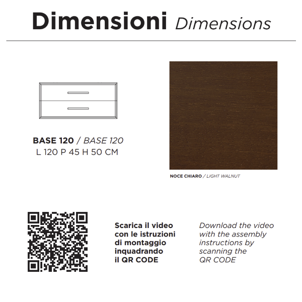 Moderner hängender Badezimmerschrank 120 CLASSIC Sockel mit 2 Schubladen und LIGHT WALNUT Waschbecken