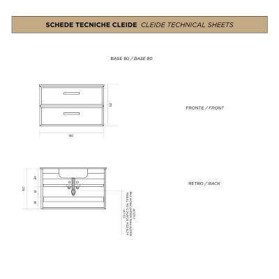 CLEIDE base 80cm modern suspended bathroom cabinet with 2 drawers and sink, matt anthracite 