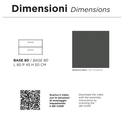 CLEIDE base 80cm modern suspended bathroom cabinet with 2 drawers and sink, matt anthracite 