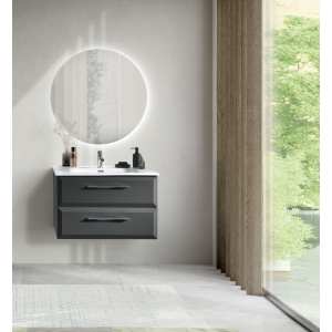CLEIDE base 80 moderner hängender Badezimmerschrank mit 2 Schubladen und mattem anthrazitfarbenem Waschbecken